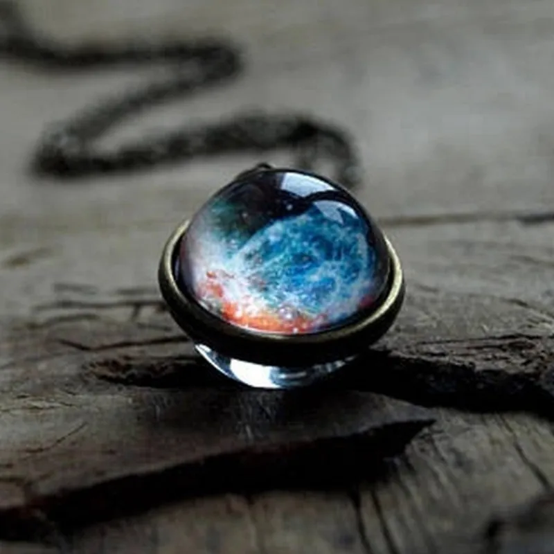 

Antique Bronze Moon Planet Time Gem Universe Necklace Glass Ball Pendant Necklace for Women Men Constellation Necklaces Jewelry