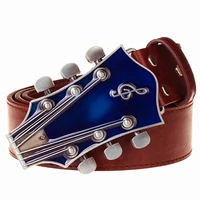 drop shipping fashion metal guitar buckle belt music guitar belt performer decorative strap guitar style mens leather belt