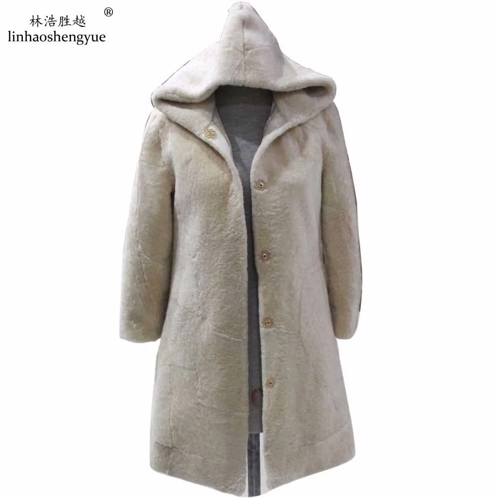 Linhaoshengyue 2017 New Fashion Sheep Cashmere Jacket with Cap Free Shipping