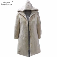 linhaoshengyue 2017 new fashion sheep cashmere jacket with cap free shipping