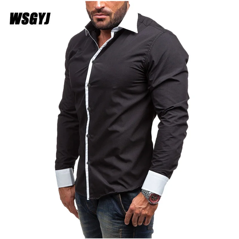 Мужская рубашка бренд 2017 мужская с длинным рукавом повседневная однотонная