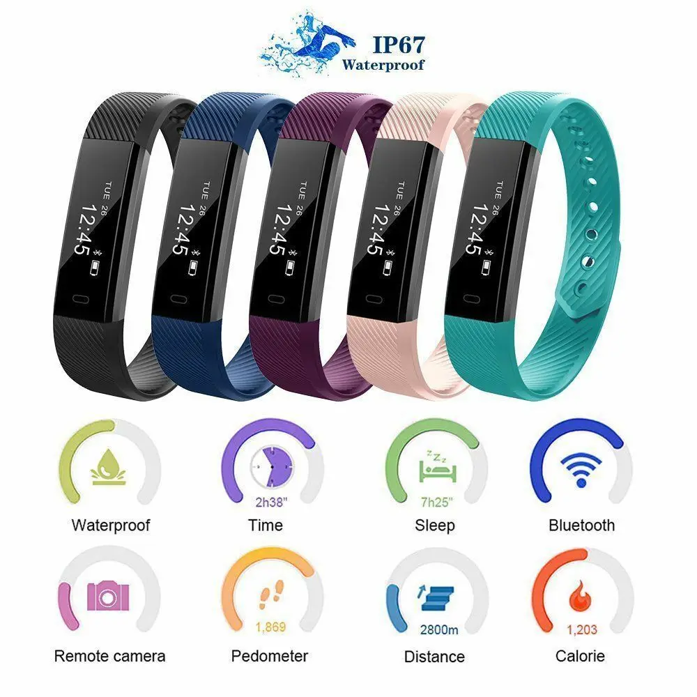2019 умный браслет счетчик шагов фитнес SmartBand Вибрационный будильник pk ID107 fit bit miband2