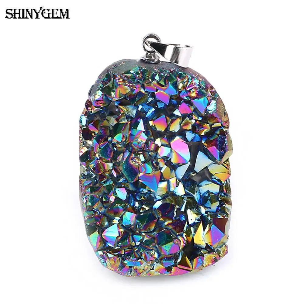 ShinyGem сверкающие натуральные чакра Опал Подвески разноцветная Друза Кристалл