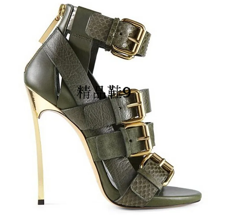 Женские сандалии-гладиаторы из воловьей кожи на высоком каблуке с пряжкой и