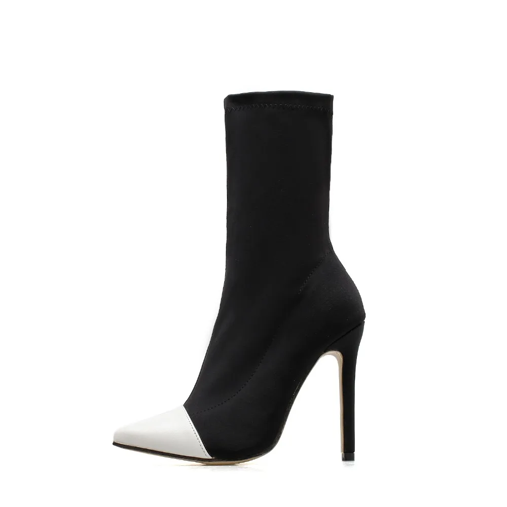 Plus Size 35-42 Elastic Sock Boots Thin High Heels Women Autumn Sexy Booties Pointed Toe Woman Pumps Mixed Color Black Footwear