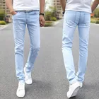 Мужские Стрейчевые дизайнерские брендовые супер эластичные прямые брюки, облегающие модные джинсы для мужчин, синие