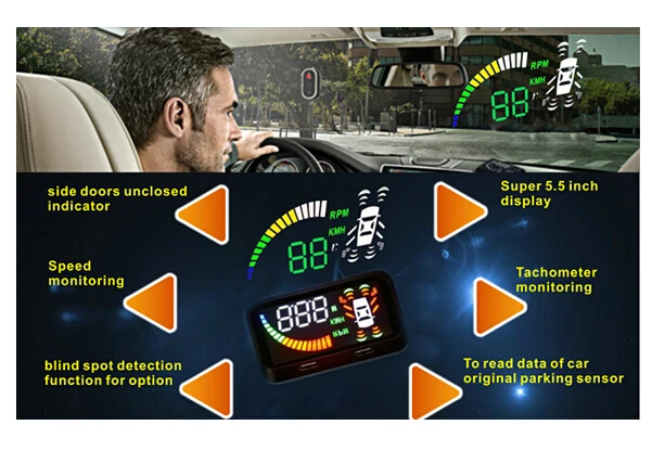 5 OBD II HUD детектор слепых зон 8 сенсоров полная система помощи при парковке