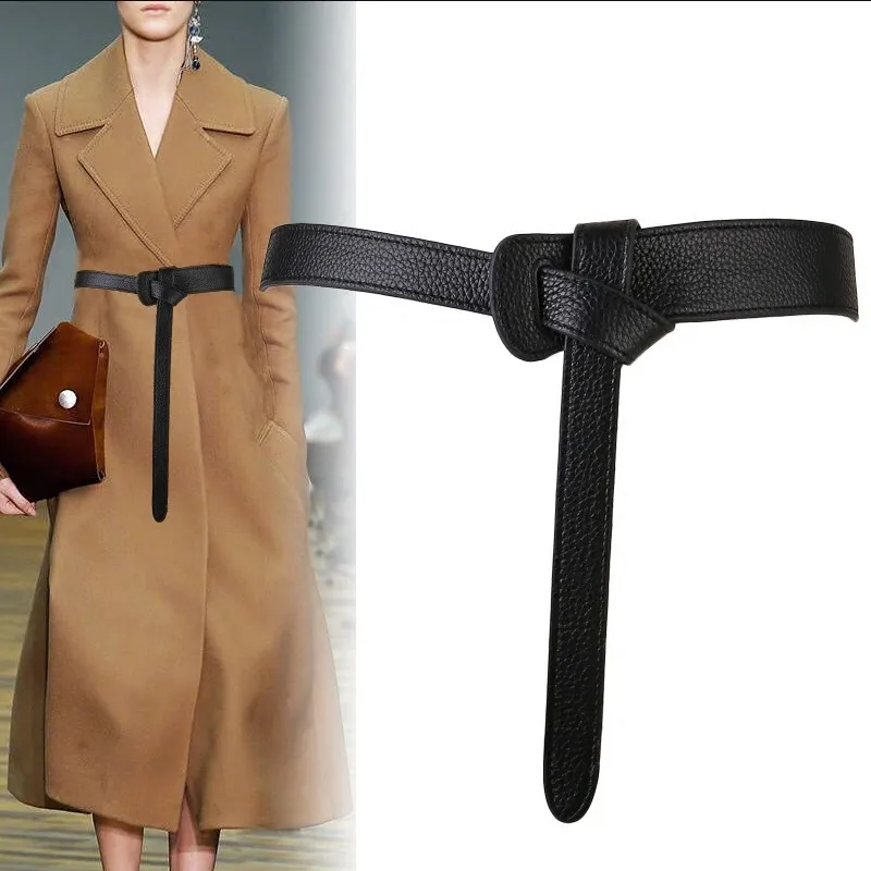 Cinturón de lujo para mujer, con diseño de lazo rojo, tejido de jeans o cuero PU fino, fajas de lazo, bandas de lazo, lazo marrón, accesorios para abrigo de mujer