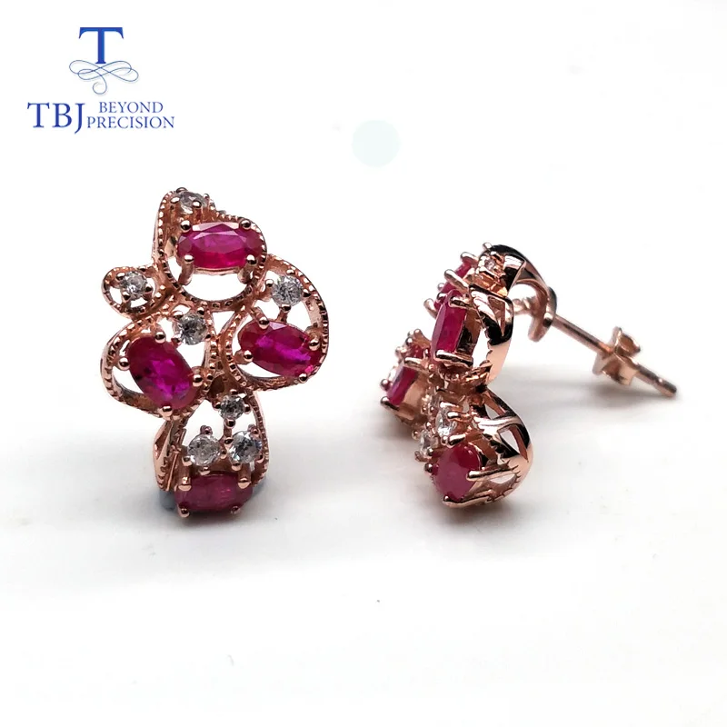 ruby earrings Рубиновые серьги, натуральный драгоценный камень, серебро 925 пробы, розовое золото, хорошее ювелирное изделие для женщин, Свадебная вечеринка - Цвет камня: ruby earrings