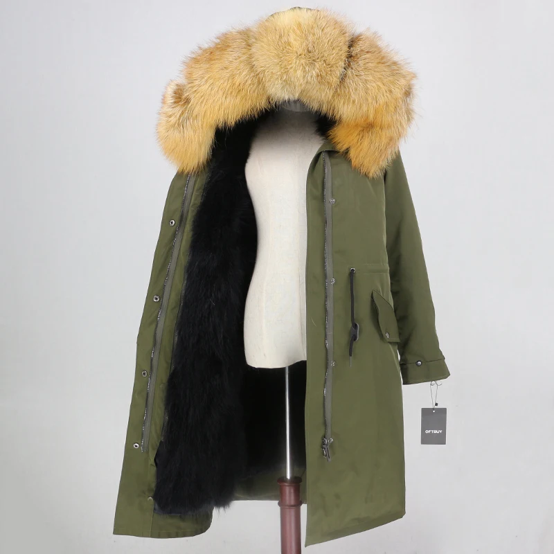 Пальто с натуральным мехом, бренд X-long Parka, водонепроницаемая ткань, верхняя одежда, зимняя куртка для женщин, натуральный Лисий мех, капюшон, подкладка из лисьего меха, отстегивается