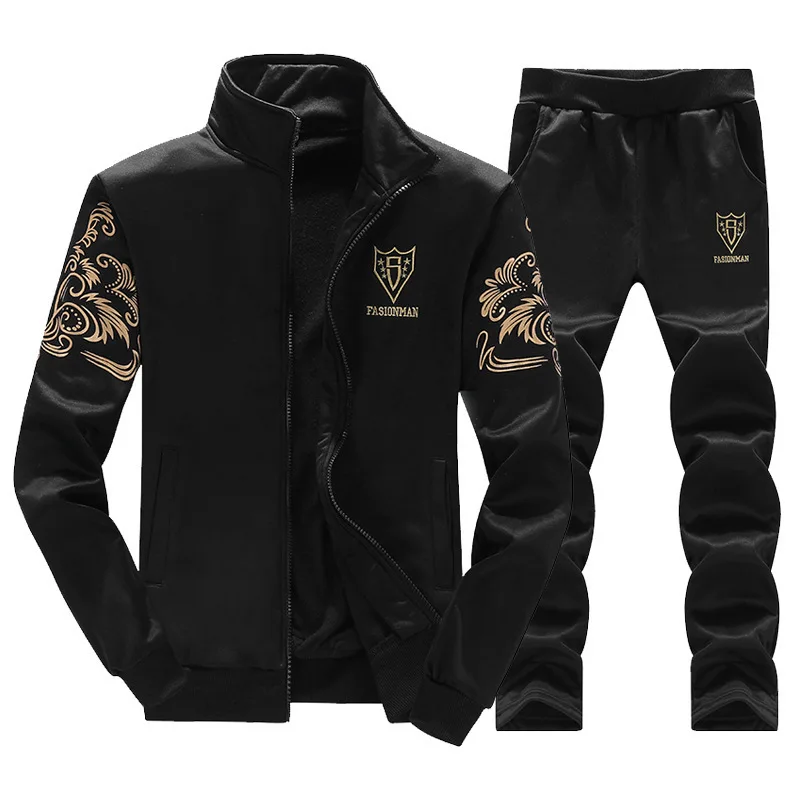 

New Fashion Sweat Suits For Men Print Pattern Zipper Cardigan Sportwear Full Sleeve Polyester Casual Tops Hot Sale