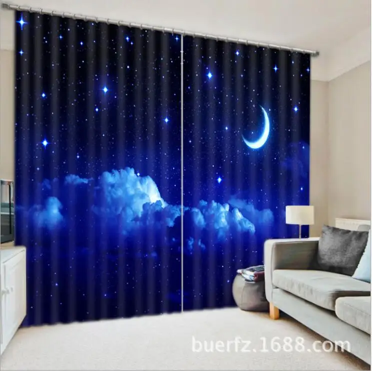 Starry sky Lunar wolves 3D Blackout Curtains Healthy non-pollution Digital Print Customiz Design Tablecloth Shower Curtain | Дом и сад