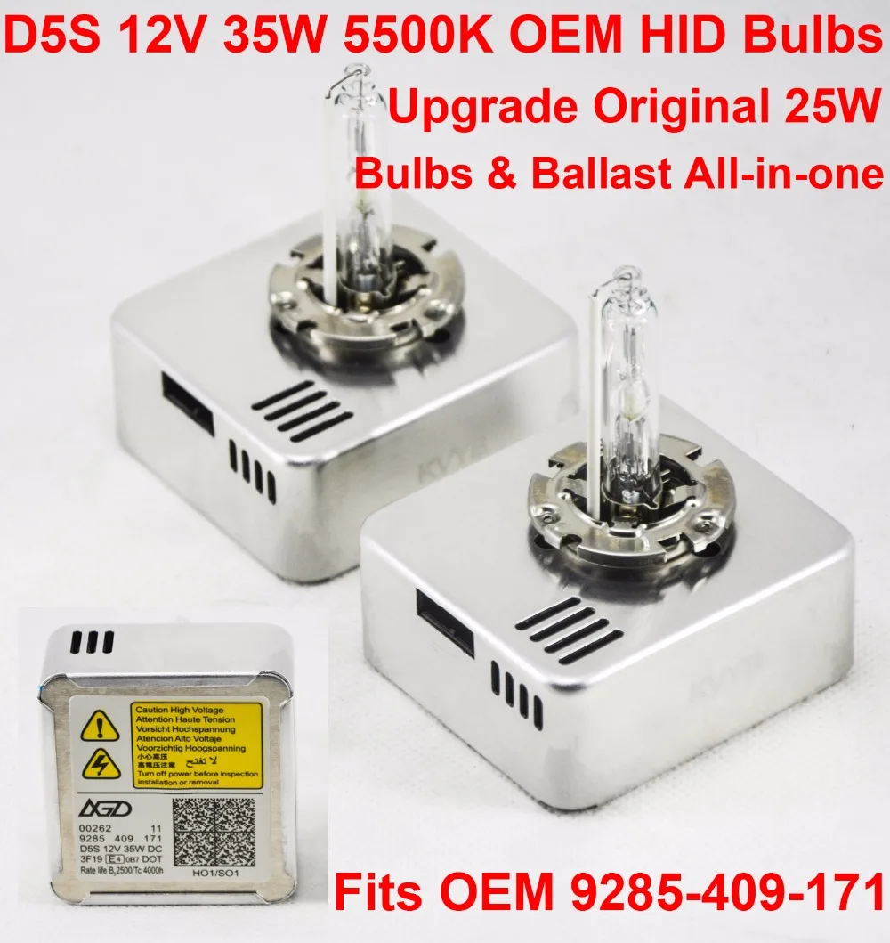 2 шт. ксеноновые лампы 12 В 35 Вт D5S HID OEM Сменные балласты все в одном 5500K 3F19 9285 410 171