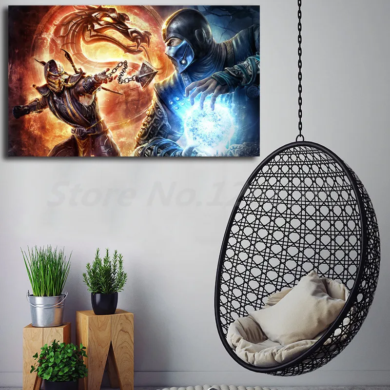 Mortal Kombat Скорпион Vs минусовой обои арт Холст Картина настенное изображение печати