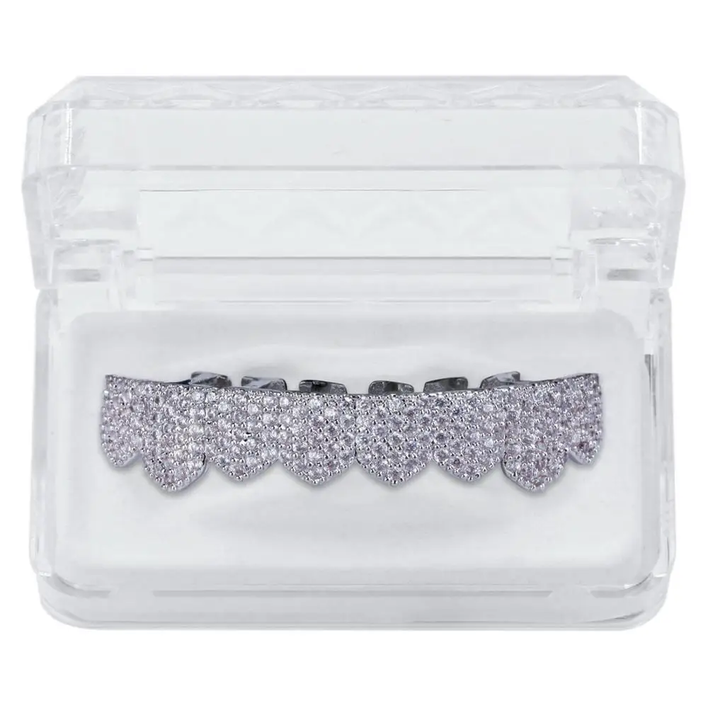 Silver Bottom TOPGRILLZ Custom Fit Золото Серебро Цвет Iced Out хип-хоп ЗУБЫ Grillz микро Pave кубический циркон сверху и снизу зубы грили набор - Окраска металла: Silver Bottom