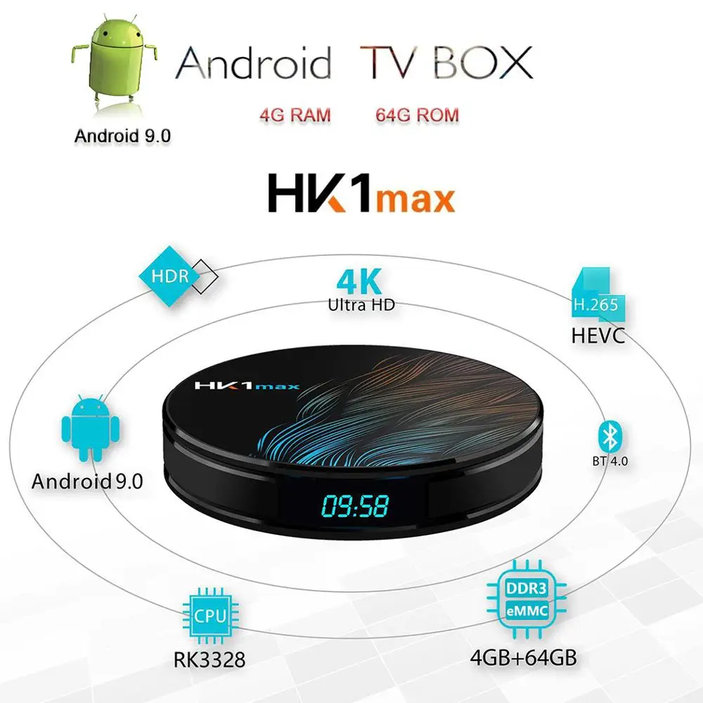 4G 64G Android TV Box RK3328 четырехъядерный HK1 MAX Smart 9 0 4K медиаплеер Dual Wifi 5 BT Youtube Play