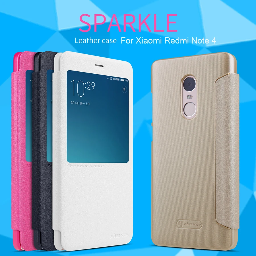 Кожаный чехол книжка NILLKIN Sparkle Series Smart View Window для Xiaomi Redmi Note 4 телефона с функцией