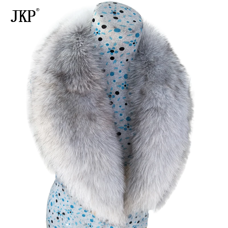 Женский меховой шарф теплый зимний из натурального синего лисьего меха |