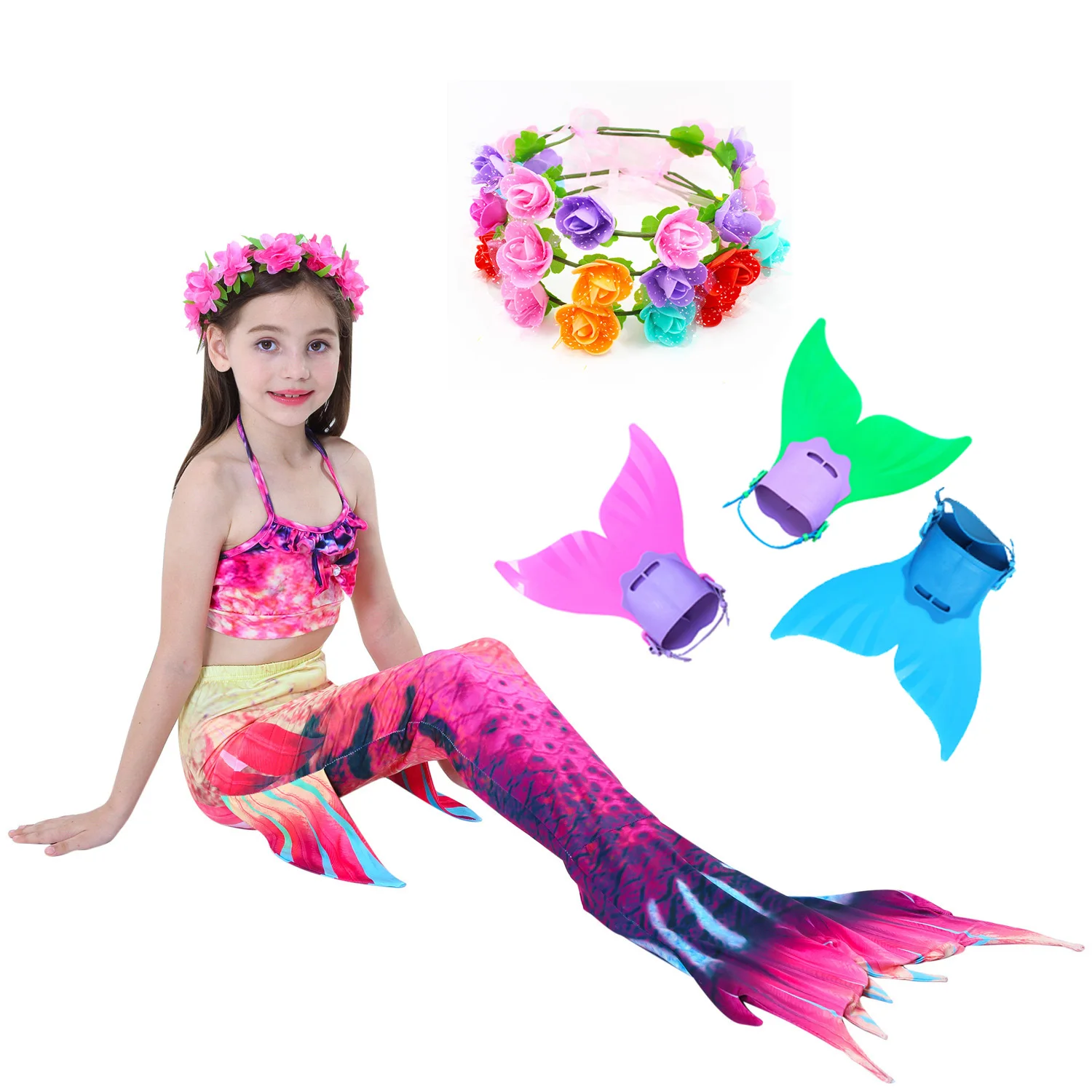 Kids Mermaid Swimsuit Girls Bikini Set Children's Costume Tails Fin Bathing Suit Summer Beach Dress Swimming Cosplay | Детская