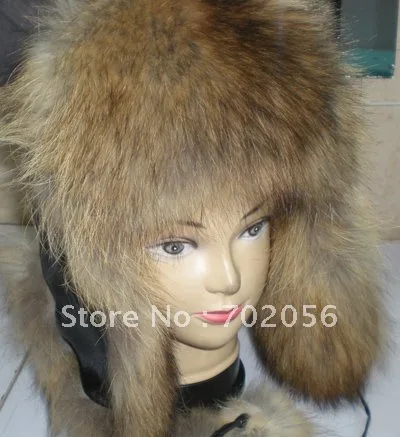 Fur Lei Feng Bomber aviator ushanka ranched fox fur hat Warm #2316