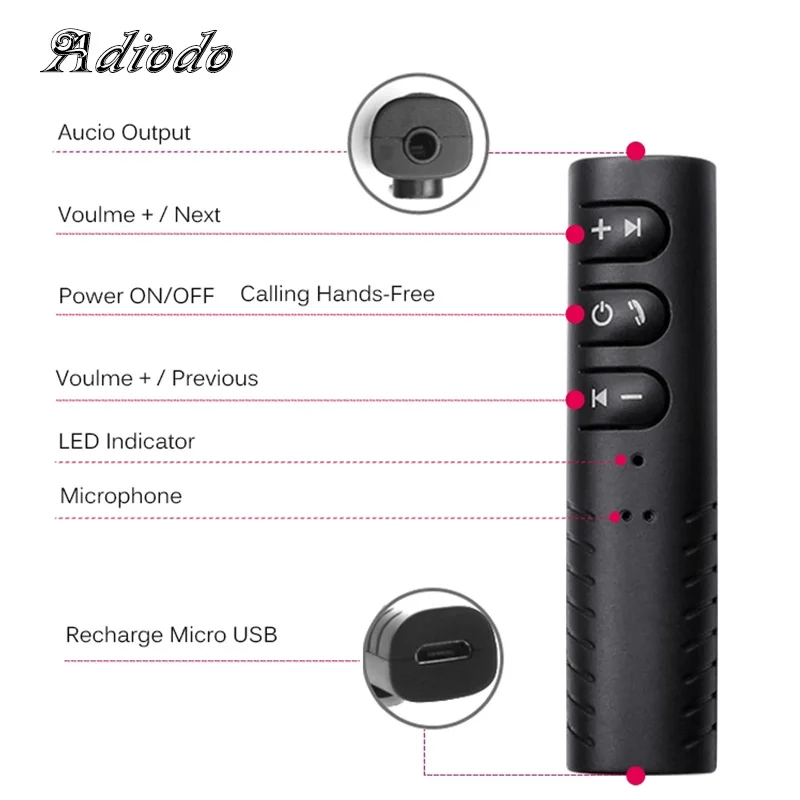 Автомобильный Bluetooth AUX ММ 3 5 мм разъем приемник Громкая связь Вызов адаптер