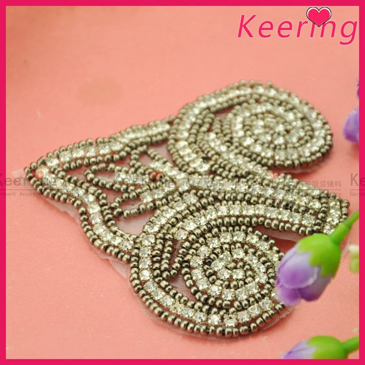 

New Fashion Crystal Rhinestone And Gunmetal Color Beaded Applique WRA-786