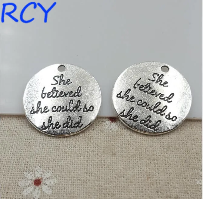 

Top Quality 5 Pieces/lot 25mm Letter Printed she lettered she could so she did charm round disc message charm