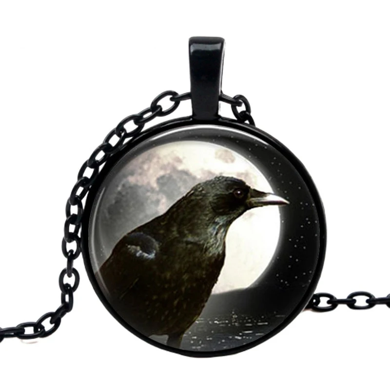 Женское ожерелье с подвеской в виде полнолуния круглыми птицами черное ночное