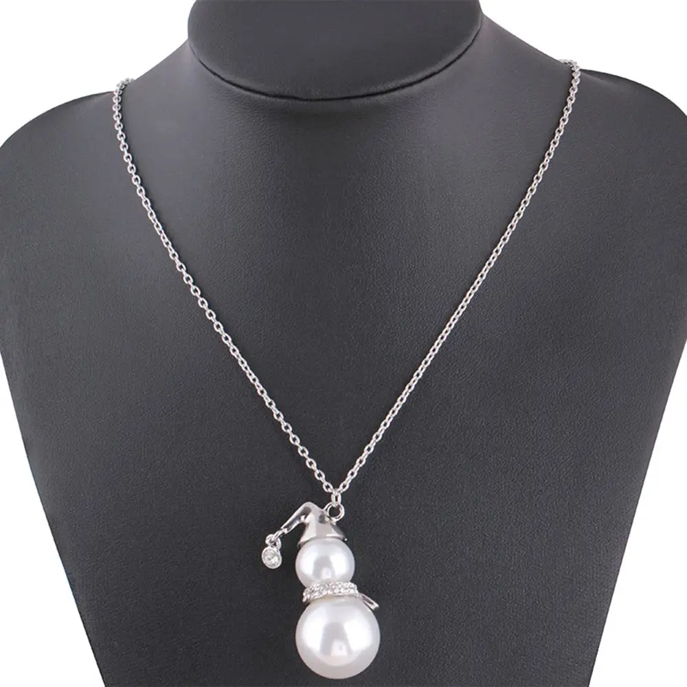 1pc vintage Crystal Christmas snowman pendant Necklace Jewelry Pearl Charm Chain women gift | Украшения и аксессуары