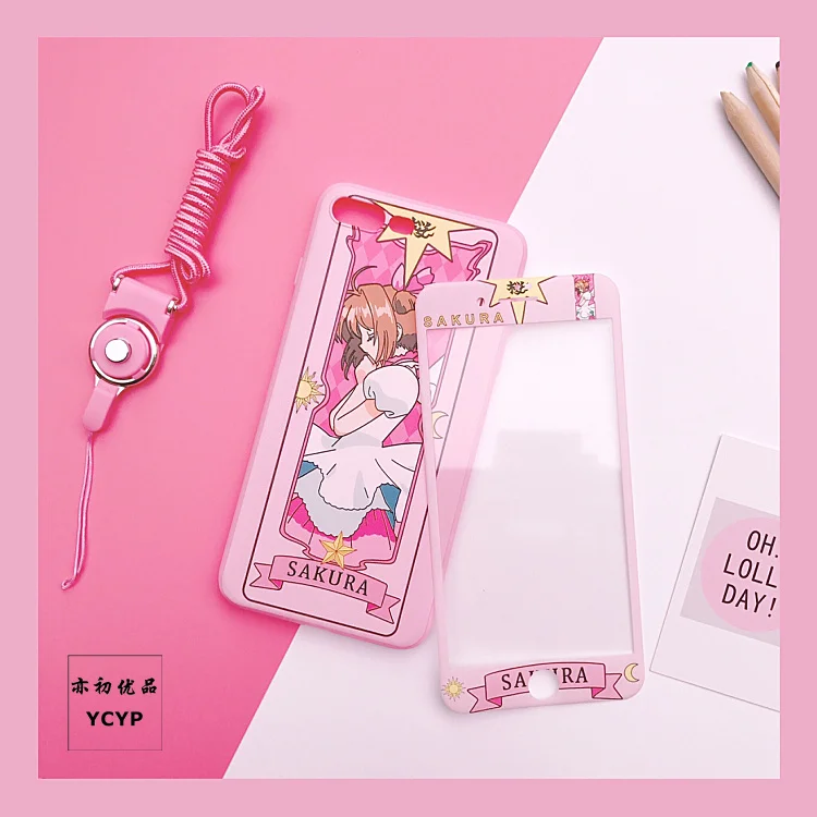 As shown Чехол для iphone XS Max Sailor Moon+ пленка для экрана из закаленного стекла, Чехол для карт Sakura для iphone X XR 6 6 S 7 plus 8 8 plus - Цвет: As shown