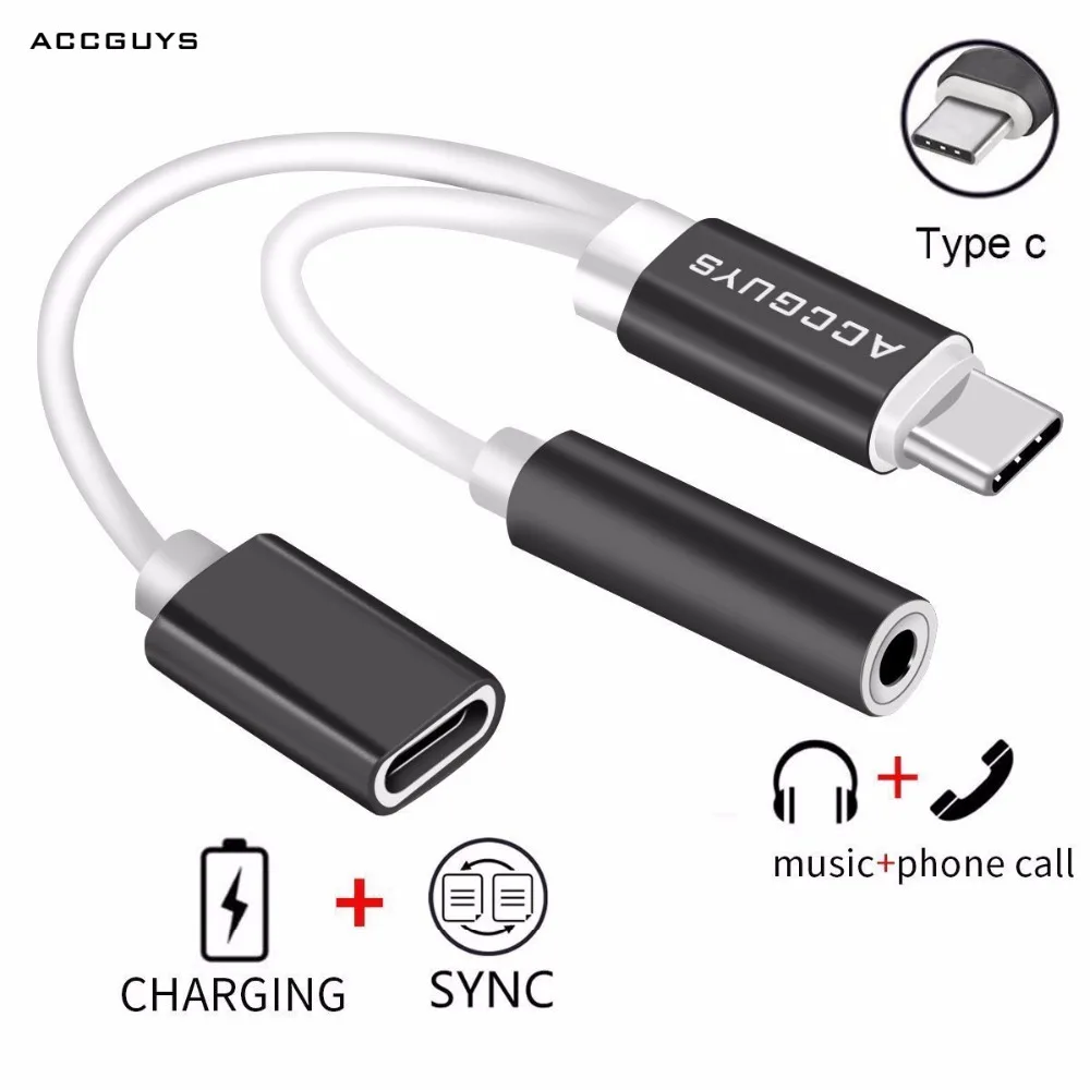 ACCGUYS 2 в 1 Тип usb C до 3,5 мм женский гнездо для подключения наушников кабель постоянного тока зарядный адаптер вызова для Xiaomi 6 huawei P20 samsung S8 S9