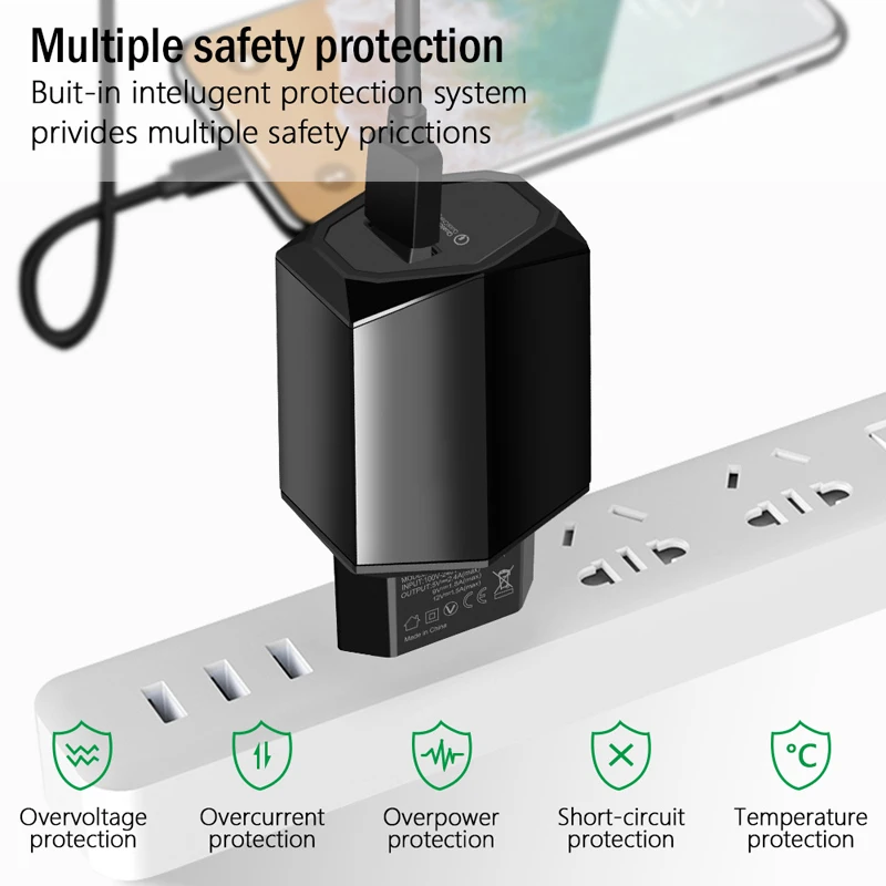 QC3.0 Fast Charger Adapter for iPhone Xiaomi Samsung Quick EU Chargers Battery Power Supply with Type-c Micro USB Charging Cable