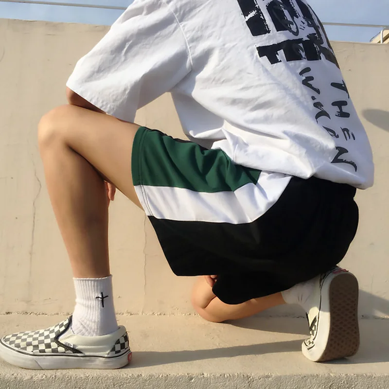 Шорты женские летние Ulzzang спортивные короткие женские в Корейском стиле женские s BF Ретро Лоскутные эластичные пара шикарные широкие свободные уличные - Цвет: dark green