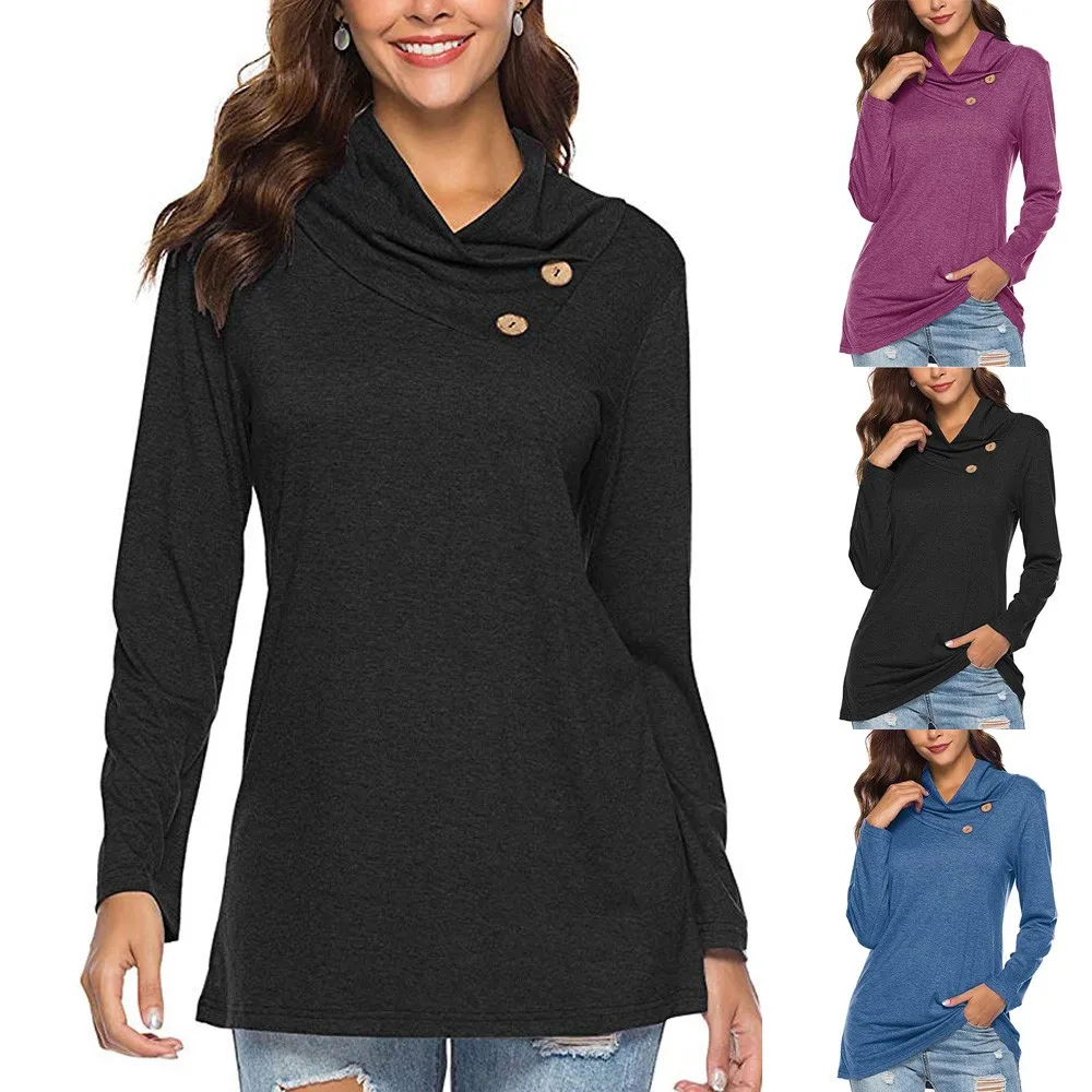 Blusas mujer de moda женские рубашки с длинным рукавом на пуговицах и воротником-Хомутом Женские повседневные однотонные Туники Топы Блузки roupas feminina
