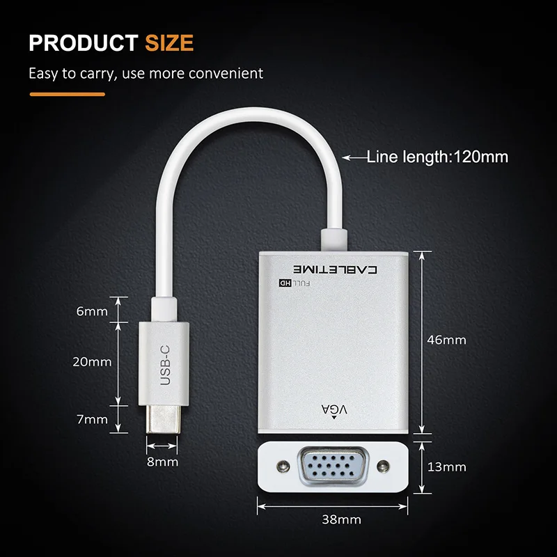 Новый адаптер CABLETIME USB Type C VGA кабель в конвертер 3 1 для Macbook Chromebook Lumia Pixel Dell