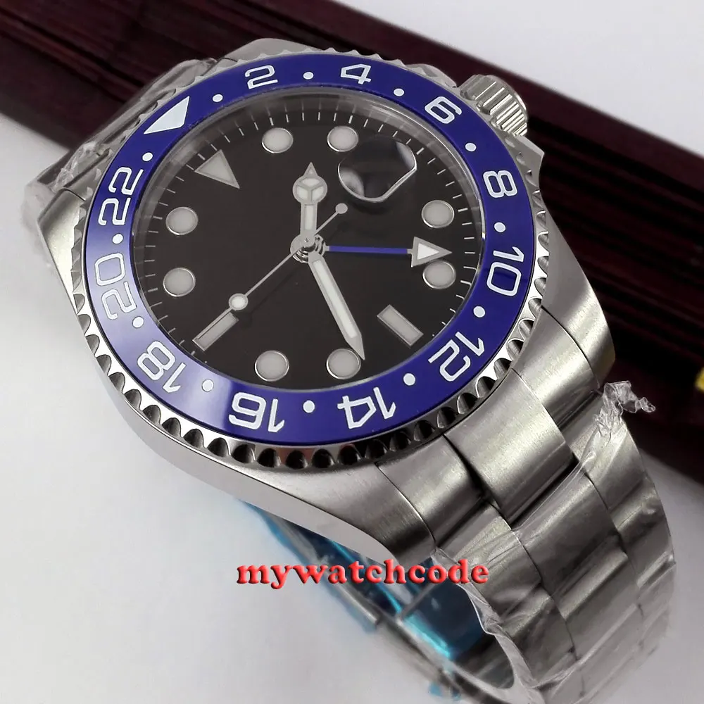 Автоматические часы parnis с черным циферблатом и керамическим ободком 43 мм 348|watch