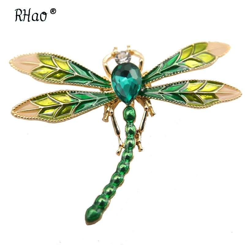 RHao, Новое поступление, цветная зеленая Брошь Стрекоза, булавки, фиолетовая эмаль, булавки "Стрекоза" для женщин и мужчин, пальто, брошь для свитера, ювелирная булавка