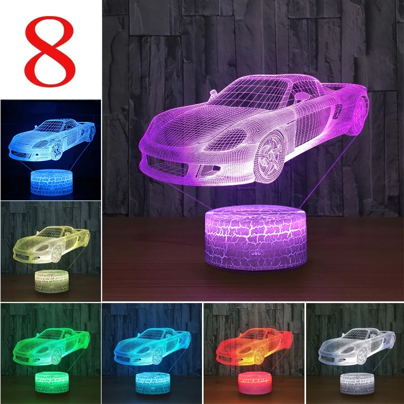 8 Sports Car Автомобильная акриловая 3D Голограмма лампа, 7 цветов, Ночной светильник, детский сенсорный переключатель, цветной светильник s светодиодный USB настольная лампа, атмосферная лампа D30 - Испускаемый цвет: 8 Sports Car