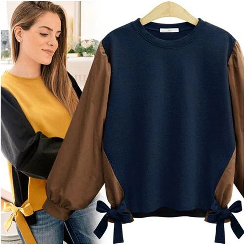 

Large size 2020 Autumn Winter Fashion Women Sweatshirt Patchwork O-Neck Batwing Long-Sleeve Pullover Hoodies Top Plus size