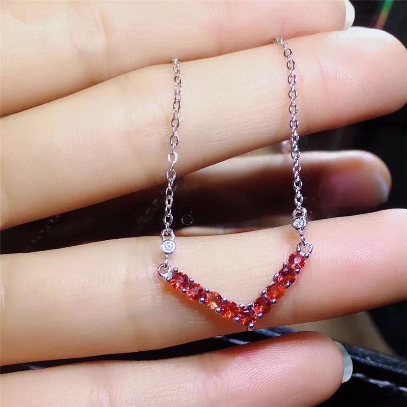 Orange Color Gems Натурально с оранжевым сапфиром V ожерелья для Для женщин высокое качество 3x3 мм 1.6Ct натуральная драгоценные камни высококачественные ювелирные изделия 925 пробы серебро#390 - Цвет камня: Orange Color Gems
