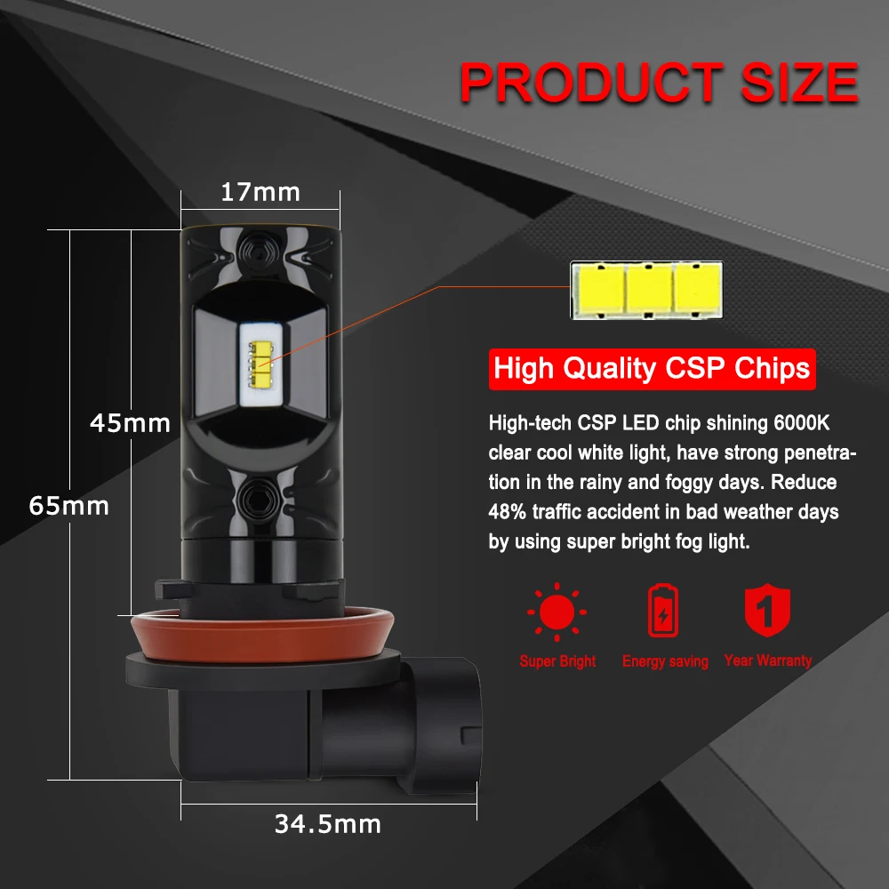 AUXITO 1200LM H8 H11 9005 9006 H16 светодиодные лампы для противотуманных фар 12 В 880 H3 H10 PSX24W