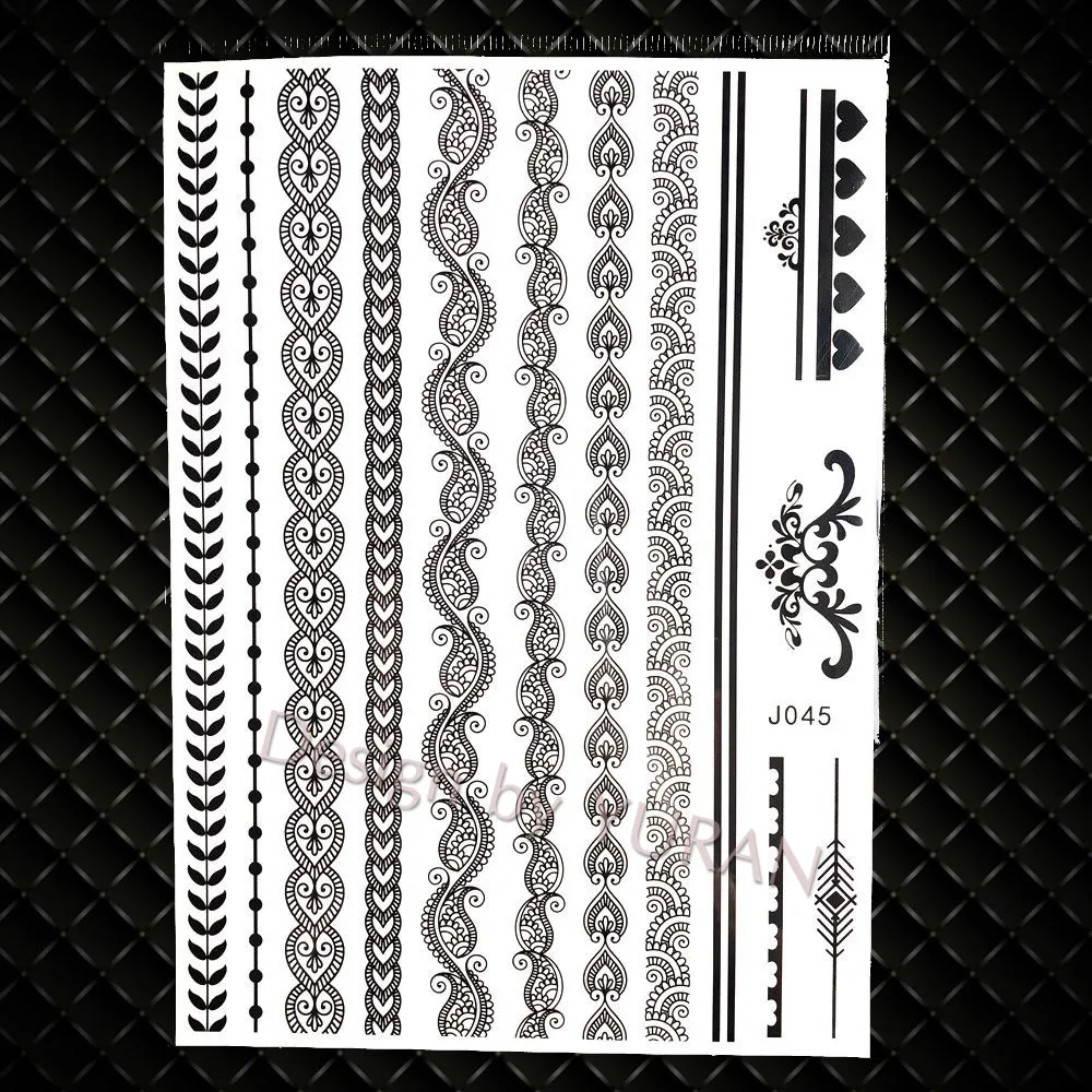 GBJ045 Черный серьги Henna Mandala цветок хны Племенной временная татуировка цепи КИТ Для женщин девочек татуировки золотого и серебряного кружева Водонепроницаемый поддельная татуировка на руку Saturna - Цвет: GBJ045