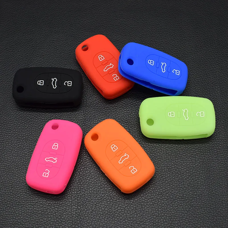 

10 units silicone rubber car key fob cover case set for Audi A2 A3 A4 A6 A8 TT 3 button OLD flip folding remote repair protect