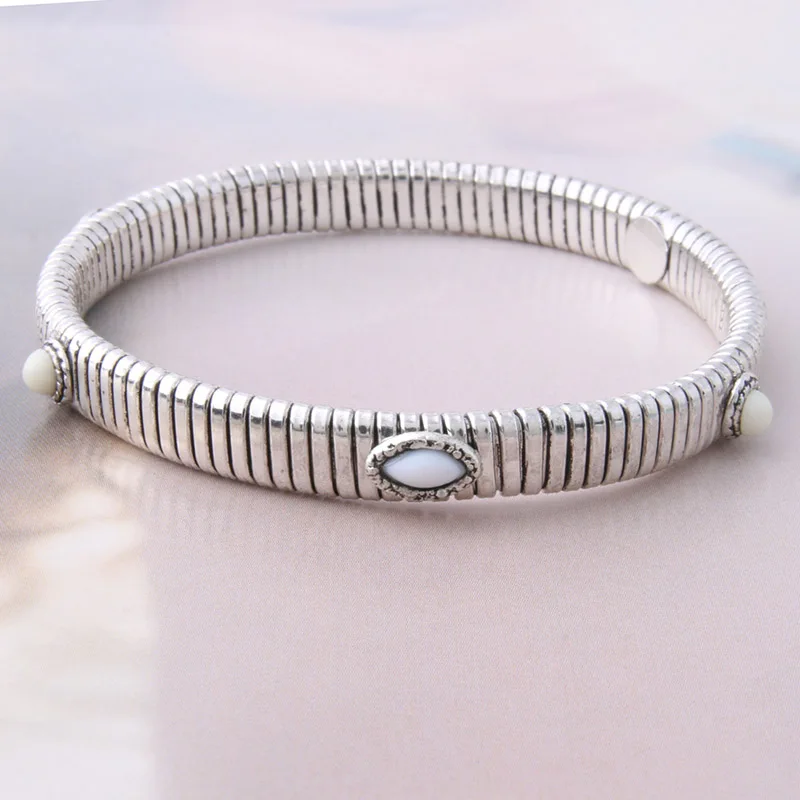 7mm silver white NeeFuWoFu 7 мм пружинный цепной серебряный браслет медные натуральные браслеты из камней Богемия де Мадера Pulseira Estrela de Cinco эластичный - Окраска металла: 7mm silver white
