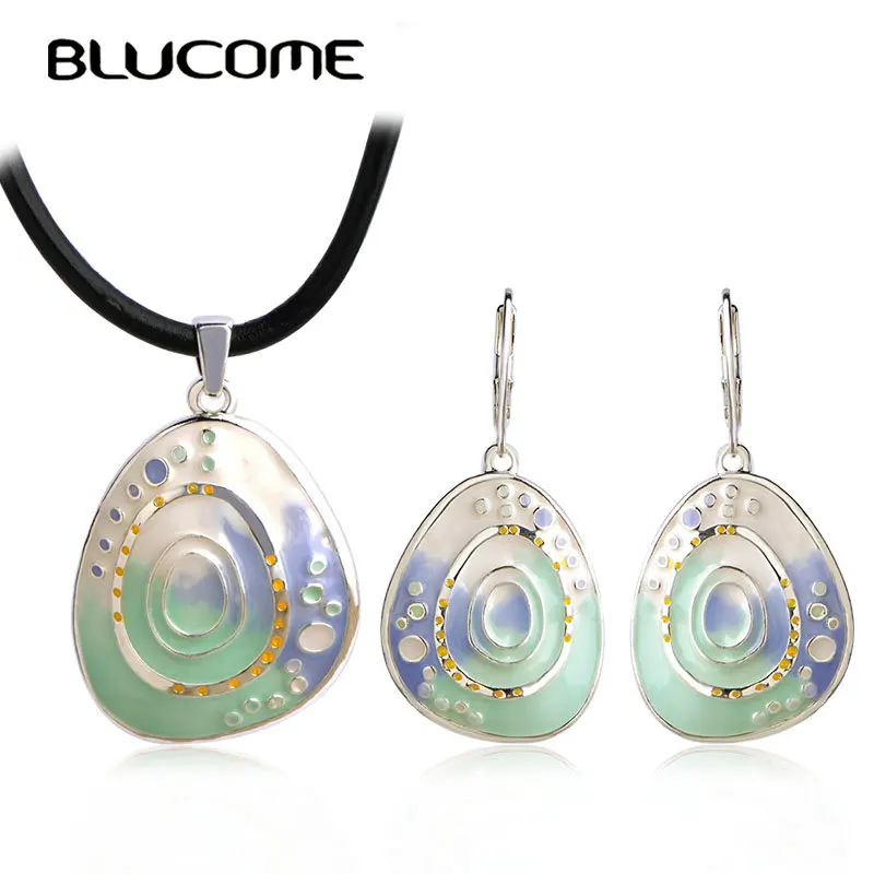 Blucome, винтажное, цветное, круглое, эмалированное ожерелье, серьги, набор, веревка, цепочка, подвеска, длинные, висячие серьги, для женщин, девушек, вечерние, ювелирное изделие, наборы
