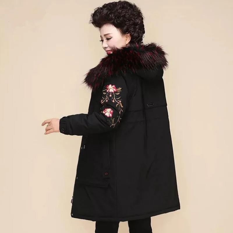 Модное женское хлопковое пальто с вышивкой парки осенне зимняя куртка парка для