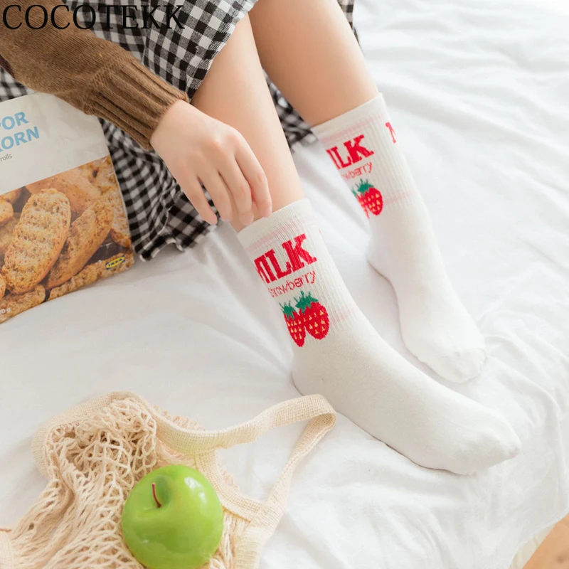 Корея Kawaii дизайн клубничное молоко корова хлопок женские носки веселое Harajuku