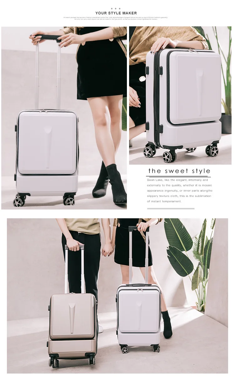 BXJZHTLRZK new suitcase front open computer bag high quality business 20" 24" rolling luggage boarding student suitcase