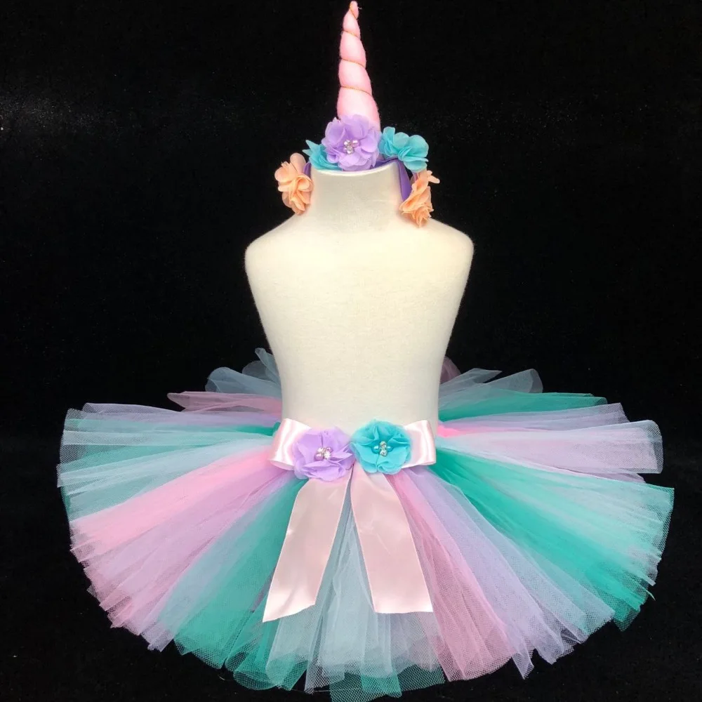 

Cute Baby Unicorn Skirts Girls Pastel Tulle Tutu Skirts Ballet Pettiskirts with Flower Hairbow Kids Birthday Party Costume Skirt