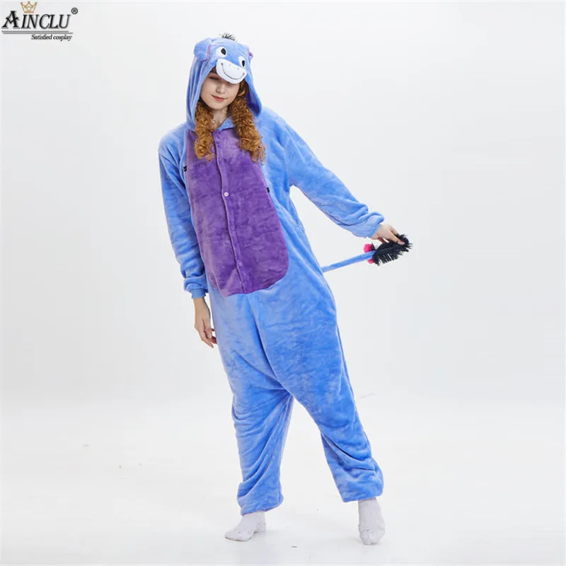 Ainclu Eeyore Пижама с ослом цельная костюмы животными для взрослых Фланелевая пижама